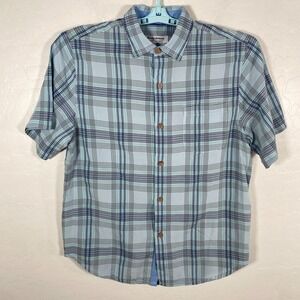 Tommy Bahama Shirt Mens Medium Blue Coconut Point Button Hawaiian Camp Plaid‎